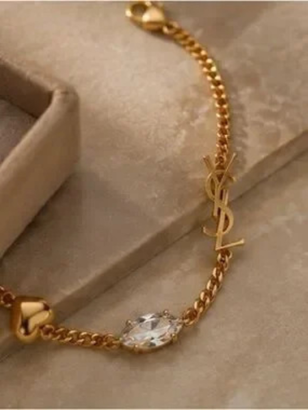 Gold Crystal Heart Chain Bracelet Elegant Luxury Jewelry